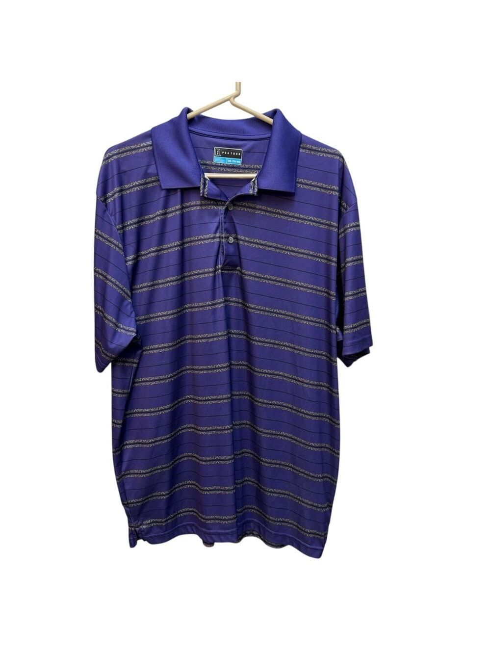 PGA Tour Golf Polo Shirt XXL Purple Gray Striped Short Sleeve Men’s